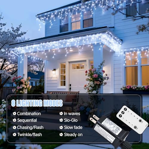 JMEXSUSS 38.8ft 400 LED White Icicle Lights, Christmas Lights Outdoor