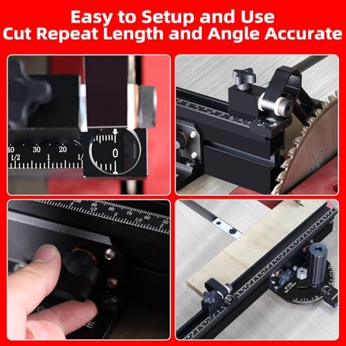 GOINGMAKE Portable Table Saw Miter Gauge with 18 Inch Fence and Multifunction Flip Stop and Positive Angle Stops, Miter Gauge for Table Saw Accessories, for Woodworking Cuts, Fits 3/4"x3/8" Slot