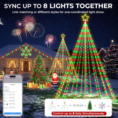 14FT Smart Outdoor Christmas Tree Lights, 542 RGB LEDs, App & Remote