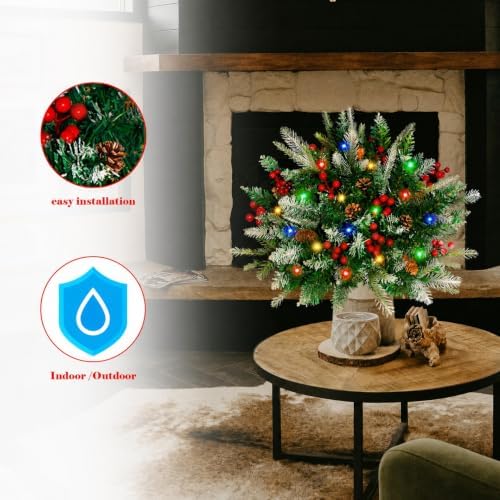 Lighted Christmas Urn Filler, 1 Pack 24 Inch Multicolor Planter Decor