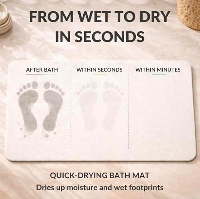 Stone Bath Mat – Diatomaceous Earth Quick Drying Non-Slip Bathroom Mat – Absorbent Diatomite Shower Mat, Durable & Easy to Clean, Modern, 23.6" x 15.3" (2 Pack White Marble)