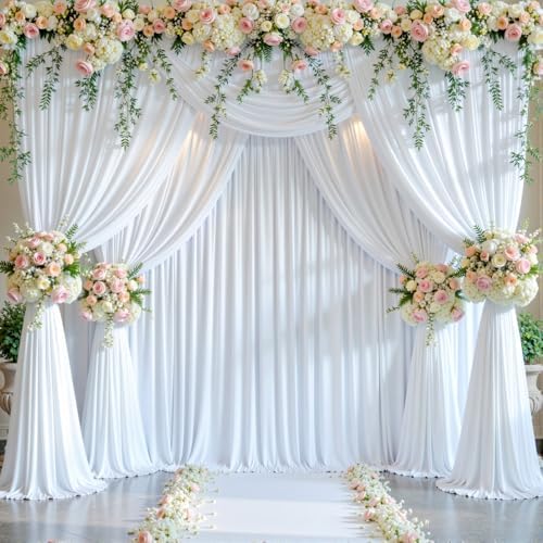 8 Panels White Backdrop Curtain for Parties Wedding Wrinkle Free White Photo Curtains Backdrops Drapes Fabric Decoration for Baby Shower Birthday Party 40ft(W) x 10ft(H)