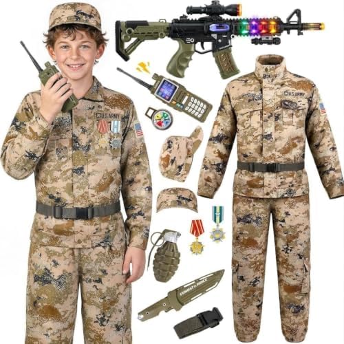 Metemot Army Costume For Boys, Kids Soldier Military Halloween Costume 3‑13