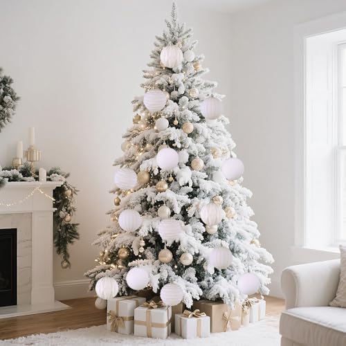 Liliful 4 Inch 12 Pcs Velvet Christmas Ornaments Balls, White