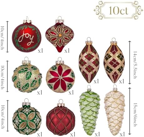 Valery Madelyn 10ct Christmas Glass Ornaments Tree Decorations Set