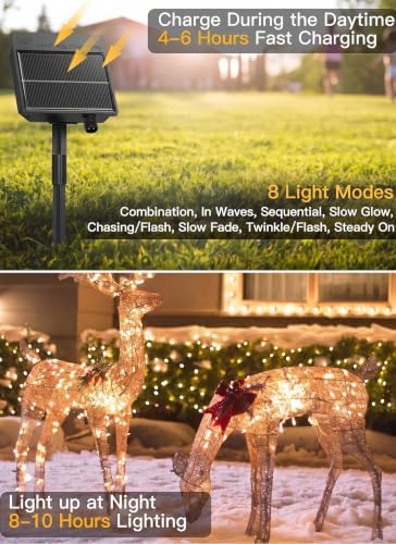 2 Pack 240 LED 20FT Total 40FT 480LED Solar Fairy Lights Outdoor Waterproof