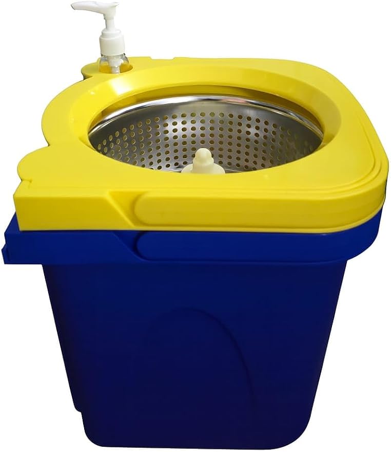 Thunder Mop Spin System - Double-Sided - 3 Free Refills (Yellow/Blue) | 2 Compact Stackable 6L Buckets, Microfiber Head, Stainless Steel Wringer, Antifungal Quick-Dry Cleaning, Soap Dispenser