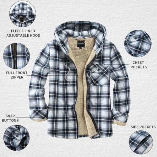Elesuit Men's Full Zip Fleece Flannel Jacket Shirt Plaid Cotton Hoodie Coat