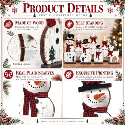 Barydat 7 Pcs Christmas Decorations Indoor Rustic Snowman Tree Reindeer