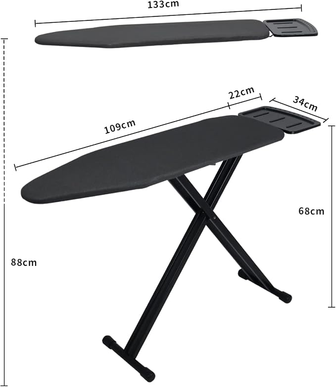Duwee 13"x43" Ironing Board with Heat Resistant Cover and Thicken Felt Pad | Ironing Boards with Silicone Steam Iron Rest, Heavy Sturdy T-Legs,Black