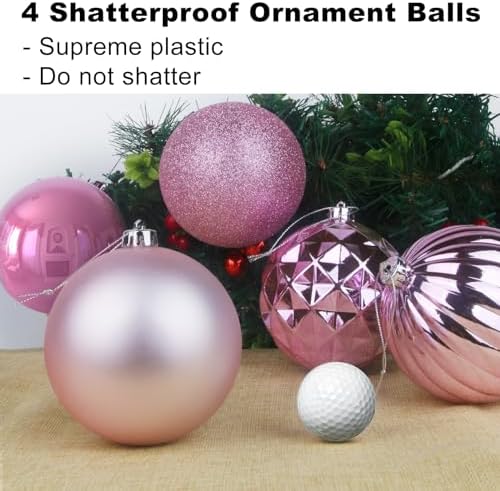 Bubblegun Pink 4.0" Large Christmas Balls - Christmas Tree Decoration Ornaments Shatterproof Hanging Balls for Birthday Halloween Holiday Wedding Decorations Set of 4pcs