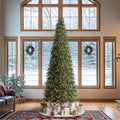 Glitzhome 11ft Pre-Lit Christmas Tree,Hinged Slim Artificial Xmas Tree,Radiant Evergreen Fir with 850 Warm White/Multi-Color LED Lights,9 Function,w/Remote Control for Home,Office,Party Decoration