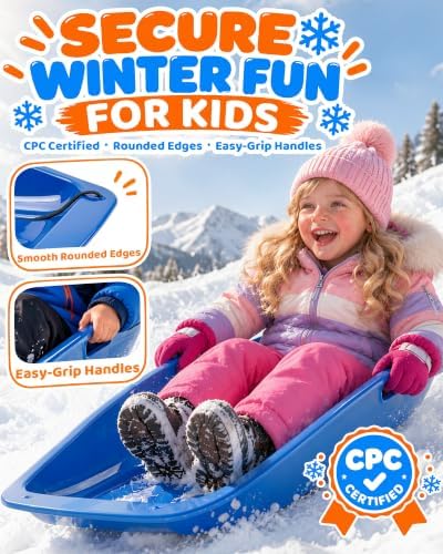 Snow Sleds for Kids, 3 Pack 35-Inch Plastic Toboggans with Ropes