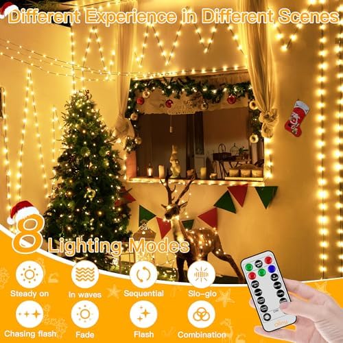 Ollny Christmas Lights 1000 LED 330 FT, IP67 Waterproof Plug in Christmas Tree Lights with Remote, 8 Modes, 3 Timers, Dimmable, House Xmas Indoor Decorations String Light (Warm White) (Pack of 2)