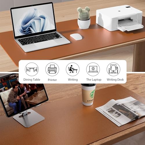Aothia Faux Leather Desk Mat - Non-Slip PU Leather Desk Blotter, Waterproof Writing Surface, Large Desk Pad for Office & Home (Brown, 55" x 24")
