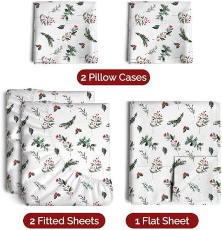 Christmas Sheet Set, Mistletoe, Holiday Xmas Bedding Set - Split King Size