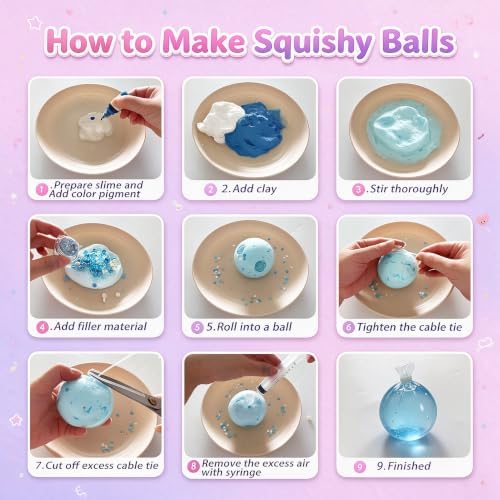 DIY Squishy Making Kit, Crunchy Squishy, Make Your Own Taba Squishies Stress Balls, Arts Crafts Kit with 10 TPR Skins, 20 Fillers, Squishy Maker Create ASMR Anxiety Relief Toys, Party Favor Gifts