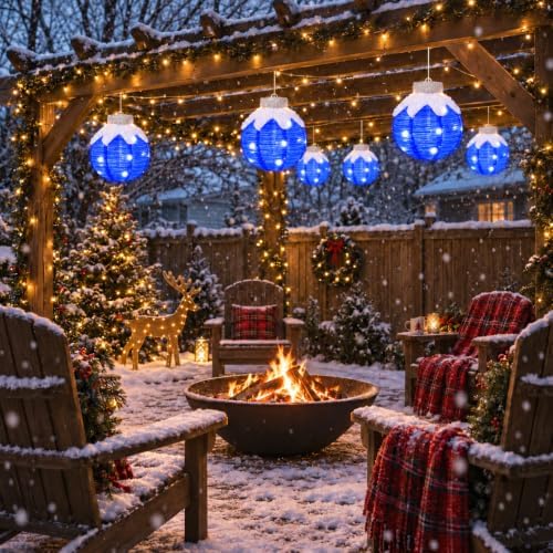 Christmas Light Balls Outdoor, Lighted Hanging Ornaments, Blue
