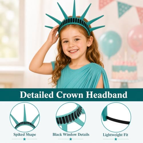 VZQI Statue of Liberty Costume for Girls, Dress Crown Torch Book