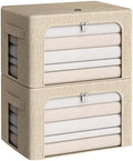 Clothes Storage Bins with Metal Frame, Clear Windows, 36L, Beige, 2-Pack