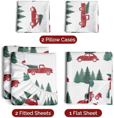 Christmas Sheet Set, Christmas Tree 1, Xmas Bedding Set - Split King Size