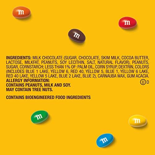 M&M'S Peanut Chocolate Candy, Full Size Candy 1.74 oz Bag, Bulk Pack of 48