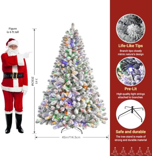 SHareconn 7ft Prelit Flocked Spruce Artificial Christmas Tree with Remote