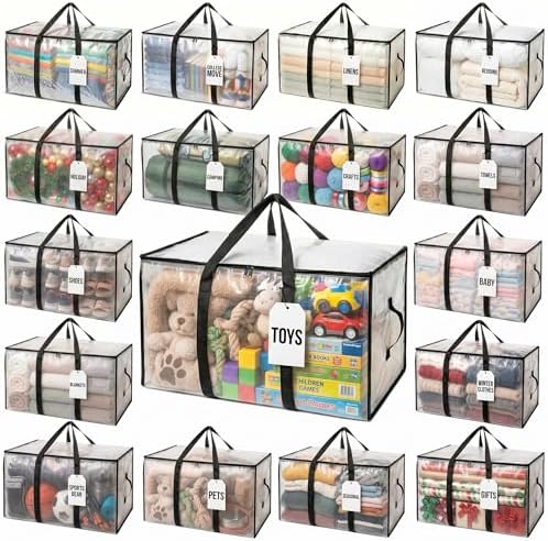 ClearSpace Heavy Duty Moving Bags or Storage Bins with Lids, Clear, 18 Pack