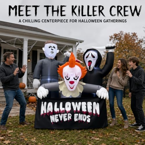 6FT Halloween Inflatable Killer Trio, LED Blow Up Outdoor Decorations