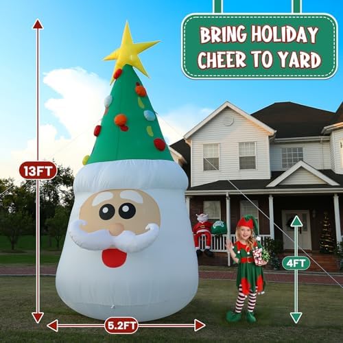13FT Inflatable Santa Christmas Tree with Bright LED Lights for Yard
