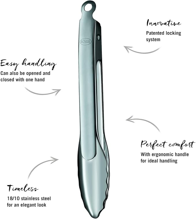 Rosle 12916 Stainless Steel One-Handed Lock and Release Tongs 12 in.