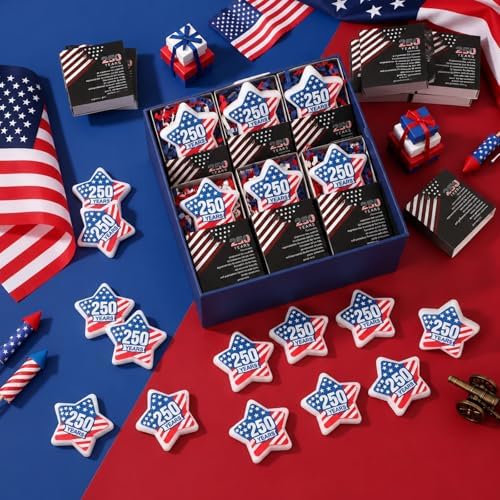 Wettarn 72 Sets 250th Anniversary America Flag Star Toys with Gift Boxes