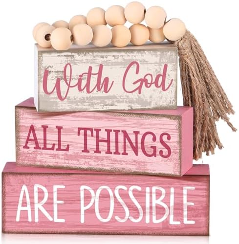 Lineshading 4 Pcs Christian Table Decor Pink God All Things are Possible