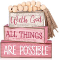Lineshading 4 Pcs Christian Table Decor Pink God All Things are Possible