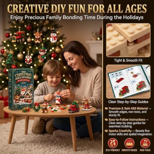 Christmas Brick Ornament Advent Calendar, 24-Day Mini Holiday Building Set