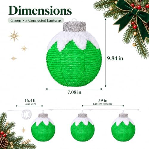 Christmas Light Balls Outdoor, Lighted Hanging Ornaments, Green