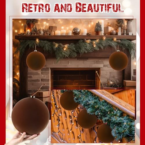 Weysat 6 Pcs 8 Inch Giant Velvet Christmas Ball Ornaments, Cocoa Brown