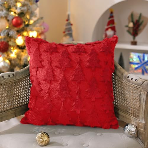 DFXSZ Christmas Tree Pillow Covers 20x20 Set of 2 Christmas Decor Red Star
