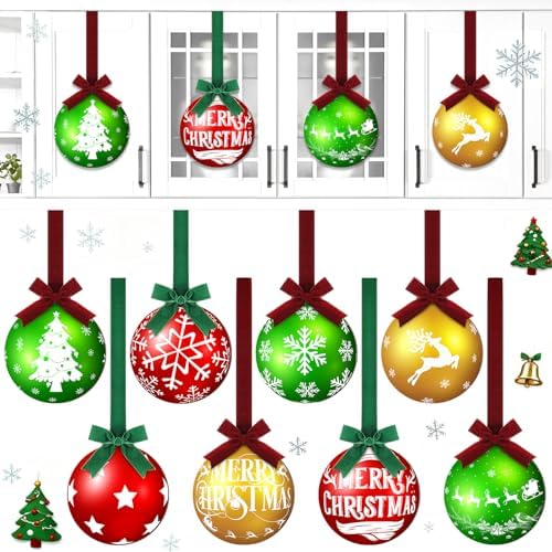 8 Pcs Christmas Kitchen Hanging Ornament, Wood, Ball Style