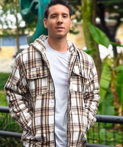 GEEK LIGHTING Men's Flannel Shirts Jacket Sherpa Lined Plaid Zipper Hoodie