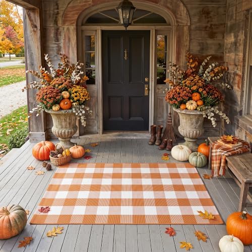 Caramel Buffalo Plaid Rug 4 x 6 for Spacious Front Porch Entryway