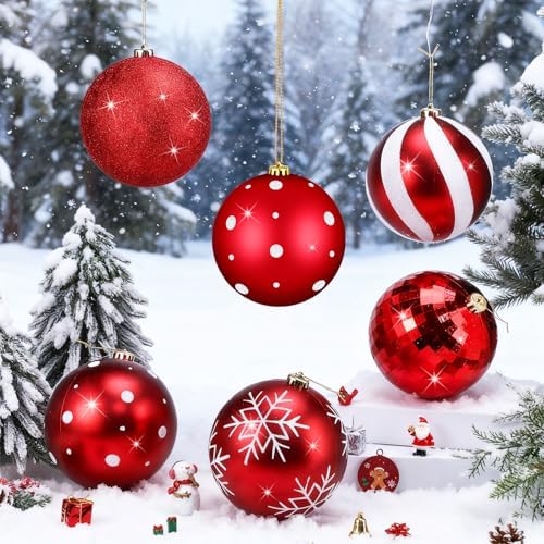 Poen 12 Pcs 6 Inch Retro Christmas Ball Ornaments Shatterproof