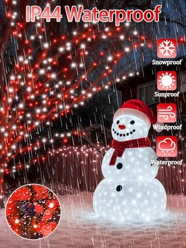 2 Pack 66FT 200 LED Christmas String Lights Outdoor Indoor Red and White