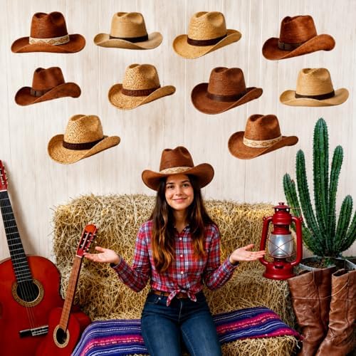 Epakh 18 Pcs Cowboy Hat Hanging Decor Western Cowboy Party Decorations