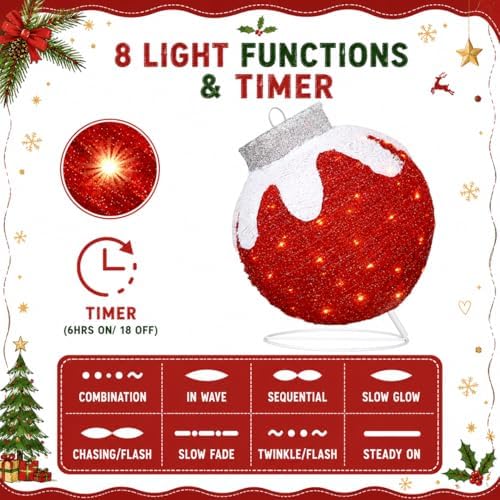 2 Pcs Lighted Outdoor Christmas Ornaments, 160 LEDs, Red and Green