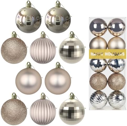 Champagne Gold 2.5" Christmas Balls Christmas Tree Decoration Ornaments Shatterproof Hanging Balls for Birthday Halloween Holiday Wedding Decorations Set of 10pcs