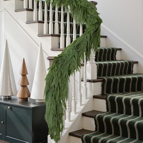 2PCS 6FT Christmas Garland, Artificial Real Touch Norfolk Pine Garland