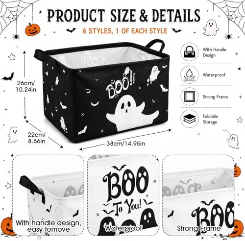 CHENGU 6 Pack Halloween Storage Basket Collapsible Halloween Ghost Bins