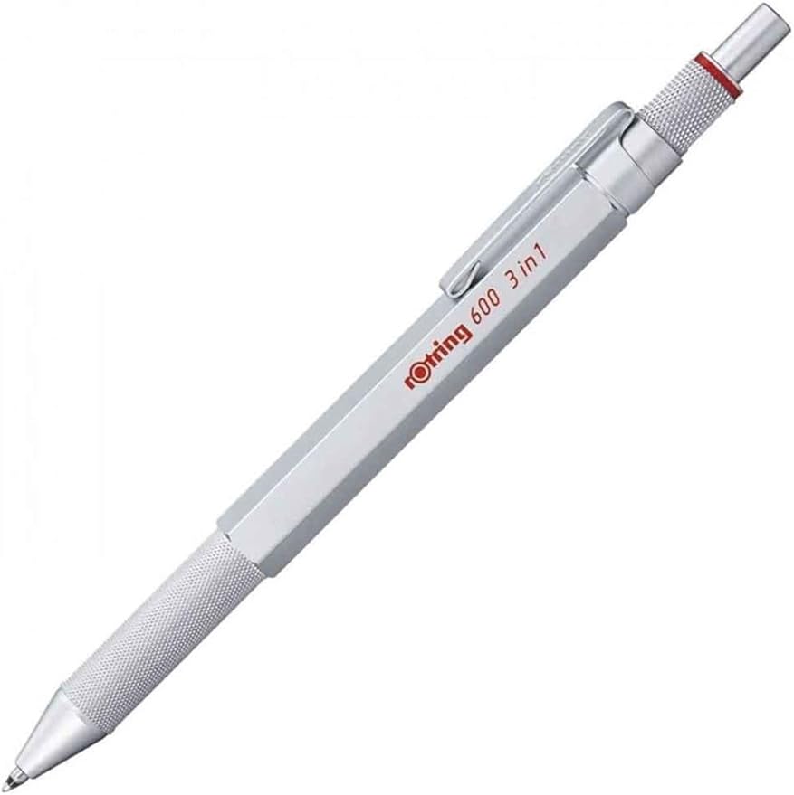 rOtring 600 3-in-1 Multicolor Pen and Mechanical Pencil, Switches Between 2 Ballpoint Pen Fine Point Tips (Black and Red Ink) and 1 Mechanical Pencil Tip (0.5mm Lead), Black Barrel