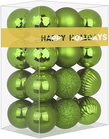 Lime Green 1.6" Small Christmas Balls Christmas Tree Decoration Ornaments Shatterproof Hanging Balls for Birthday St. Patrick's Day Easter Mardi Gras Holiday Wedding Decorations Set of 24pcs